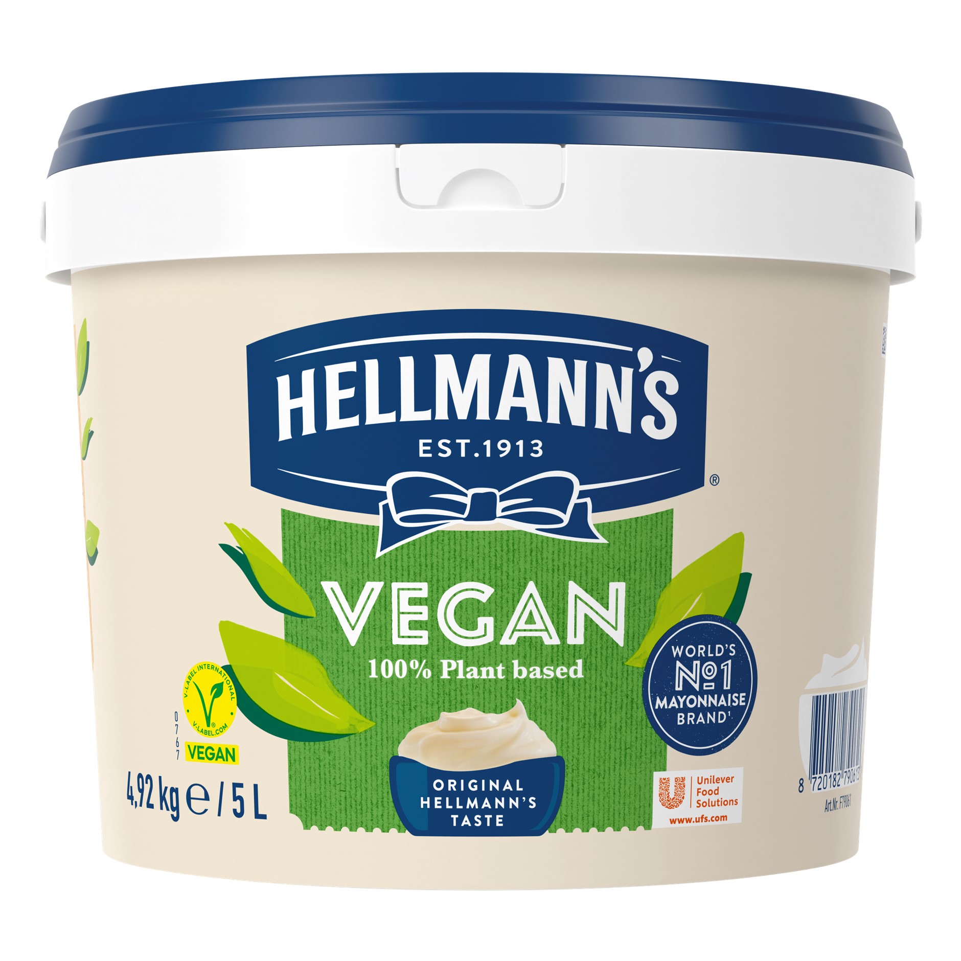 A 5 litre tub of Hellmann's vegan mayonnaise